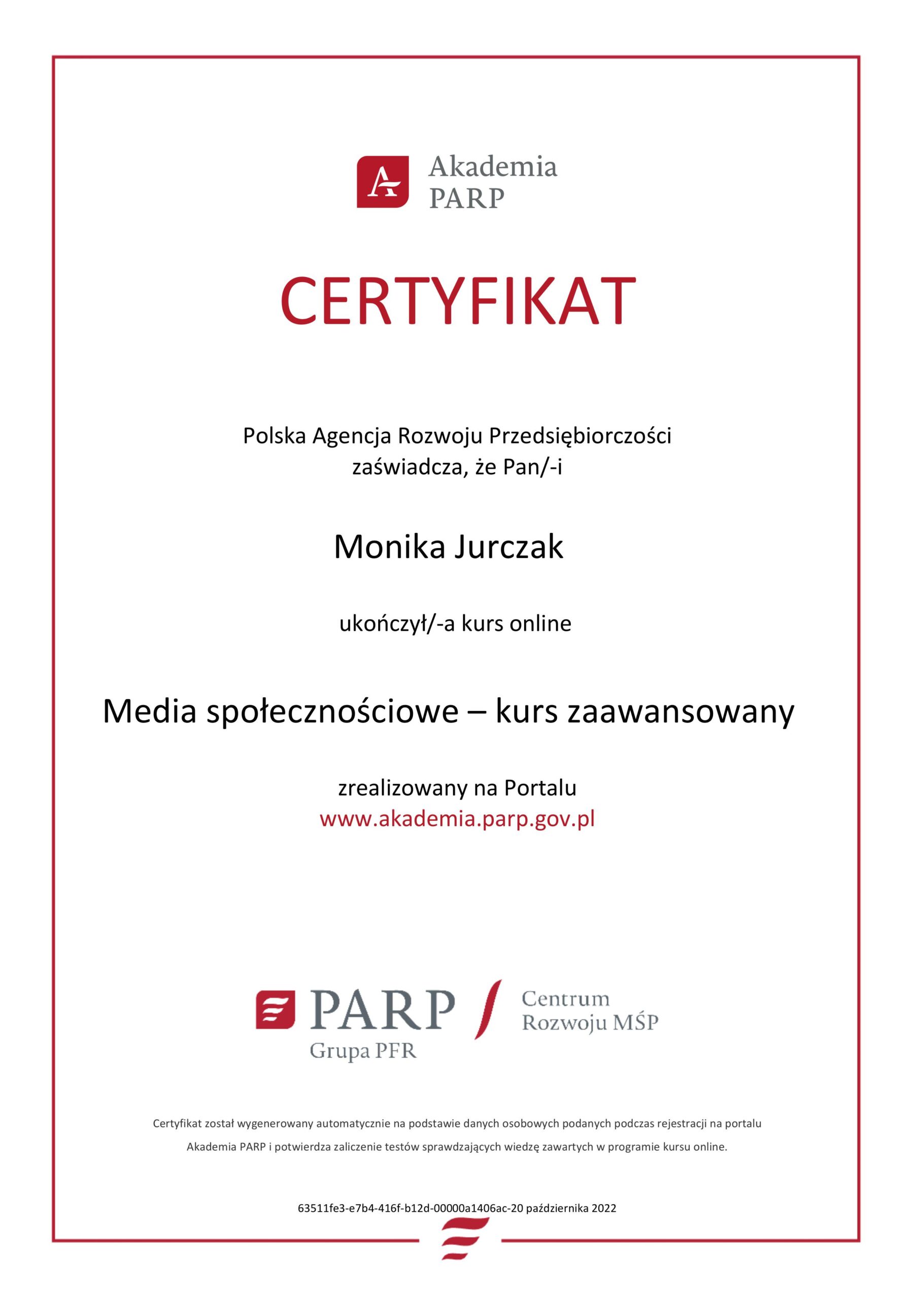 Certyfikat: media społecznościowe — kurs zaawansowany