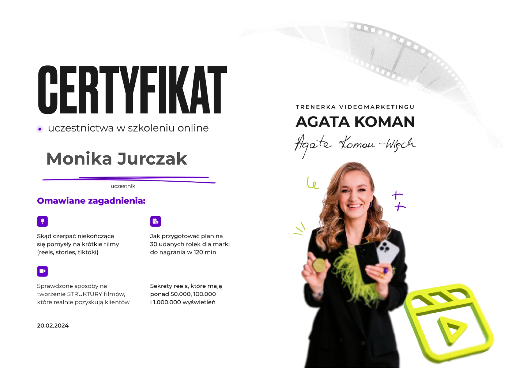Certyfikat uczestnictwa w szkoleniu